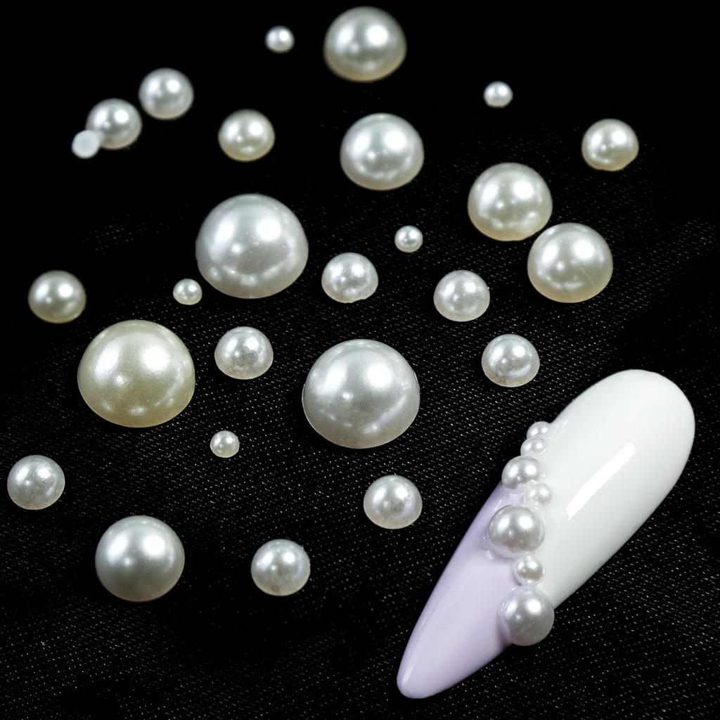 1 коробка полукруглых плоских бусин с искусственным жемчугом, украшение для ногтей, белые, бежевые, 3D, аксессуары для ногтей, корейские принадлежности для маникюра своими руками