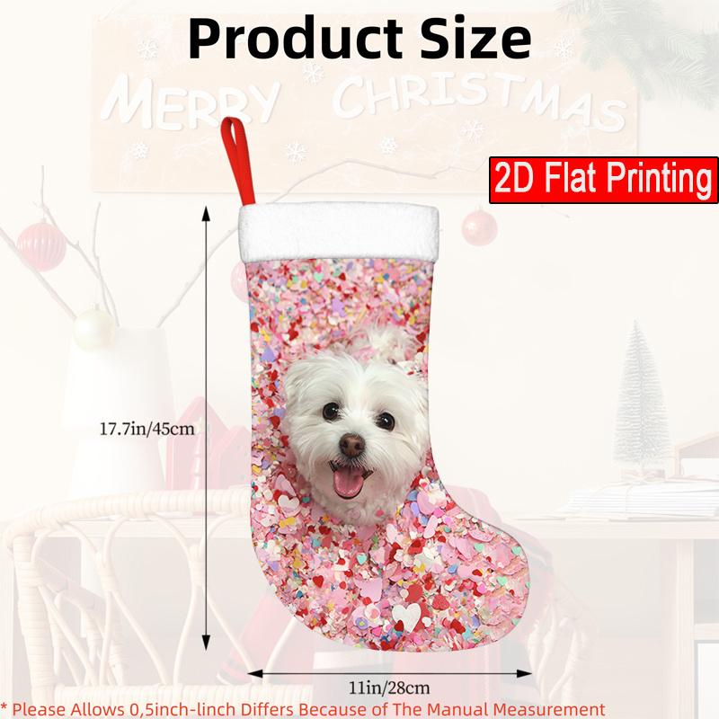 Christmas decoration fireplace hanging stocking 1pc The Happy Maltese Dog Smiles Brightly in The Bright Heart-Shaped Rib