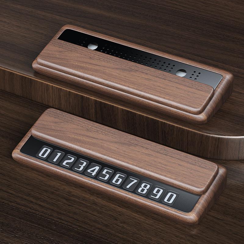 Black Walnut Wood Temporary Parking Phone Number Sign for Car