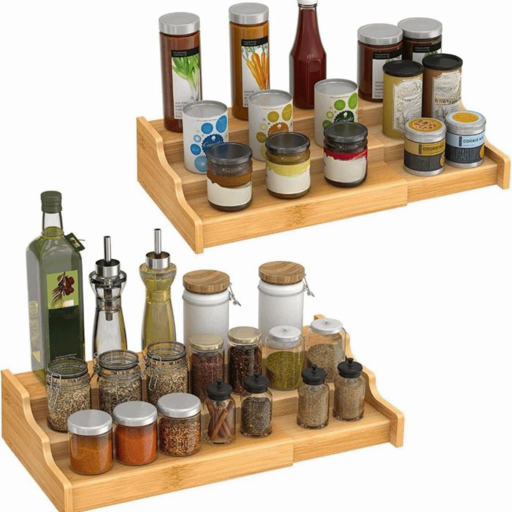 Expandable Kitchen Cabinet Organizer Bamboo Seasoning Organizer Spice Rack Organizer Kitchen