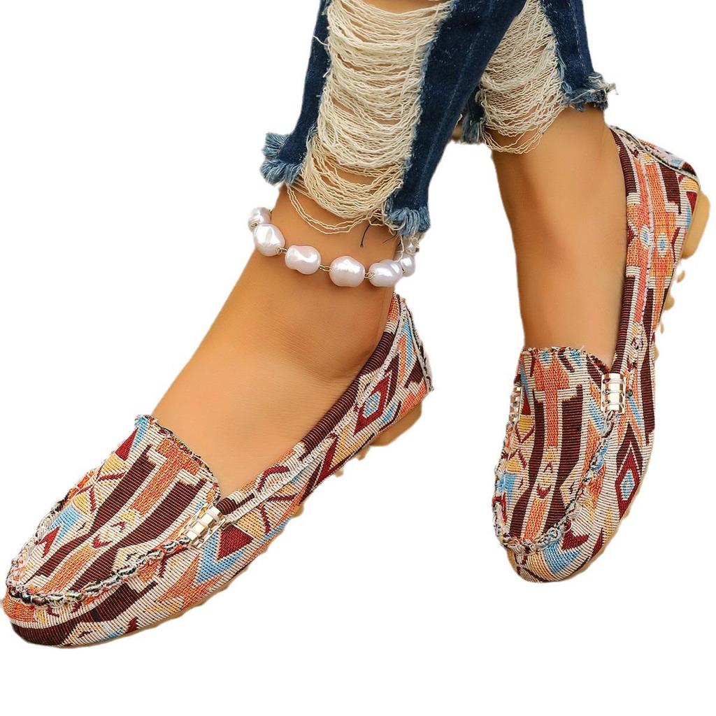 Весна/Лето 2024 Женская повседневная обувь больших размеров в этническом стиле, с цветочным колорблоком