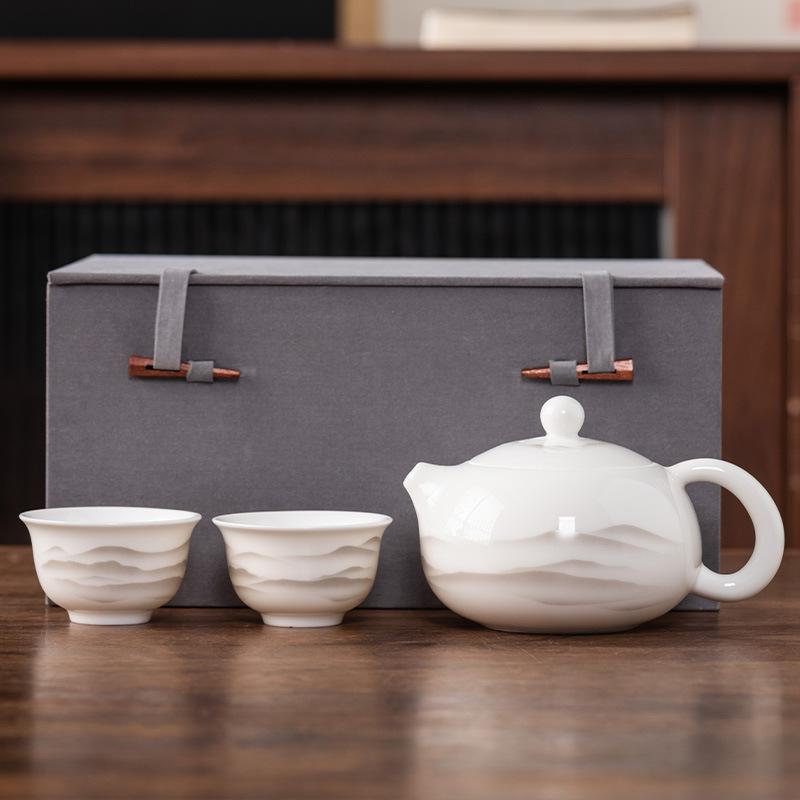Чайник луч один горшок и две чашки жирный нефрит фарфор легкая роскошь набор для чая кунг-фу чашка Куайкэ высококлассная парчовая коробка подарочная коробка
