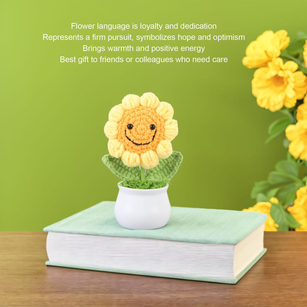 Подсолнух крючком милый вязаный подсолнух в горшке подарок на день рождения матери офисный стол декор