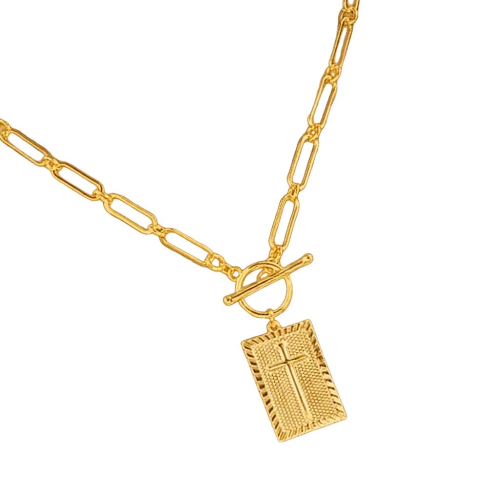 Geometric Cross Pendant Necklace Trendy Jewelry Chain Accessory Copper Texture Suitable for Fashion Women Present