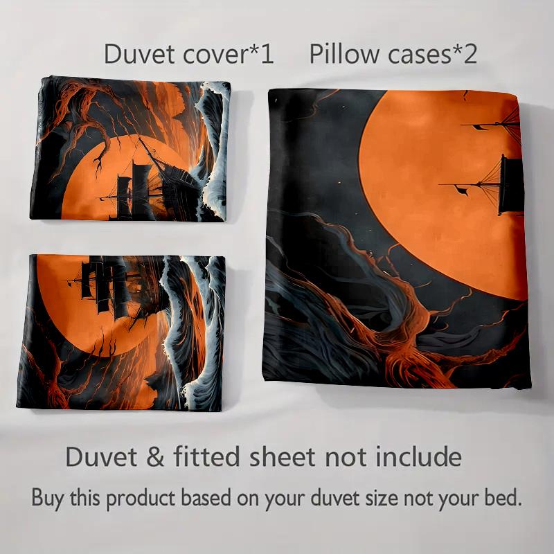 Haunting ship silhouette. Bedding Duvet cover sets Duvet covers Pillowcases gifts (1 * Duvet Cover 2 * Pillowcases, without duvet insert)