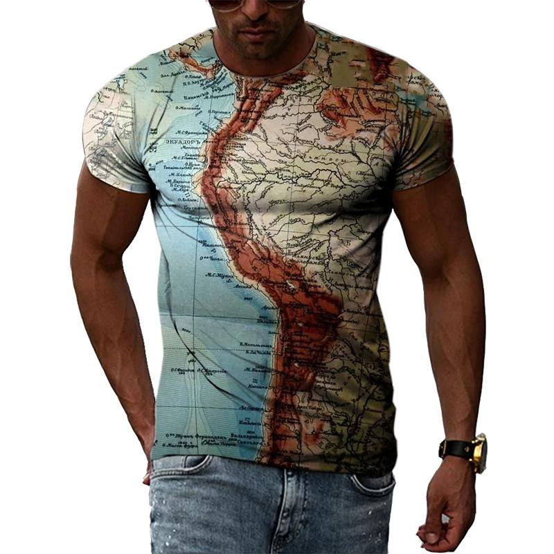 Летние мужские футболки с 3D принтом в стиле хип-хоп Harajuku, футболки с круглым вырезом и короткими рукавами, природные пейзажи, карта и флаг Чили