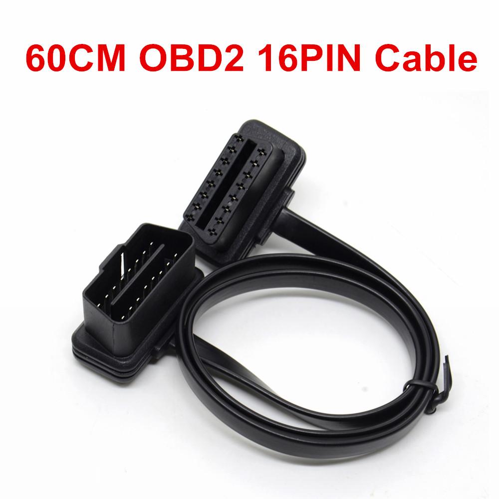 Dual Female Y Splitter Elbow 16Pin OBD 2 Extender ODB OBD2 Cable 16 Pin Male To Female Flat Noodle OBD2 Extension Cable