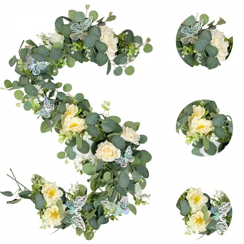 Artificial Rose Vine Garland Home Decor Wedding Party Wall Hanging Floral Arrangement Purple Gray Blue Pink White Champagne