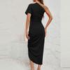 Женские летние однотонные сексуальные сексуальные платья нестандартной формы на одно плечо