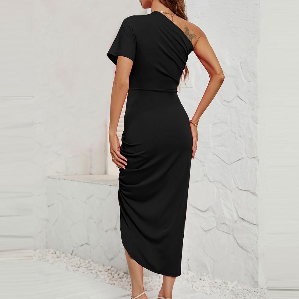 Женские летние однотонные сексуальные сексуальные платья нестандартной формы на одно плечо