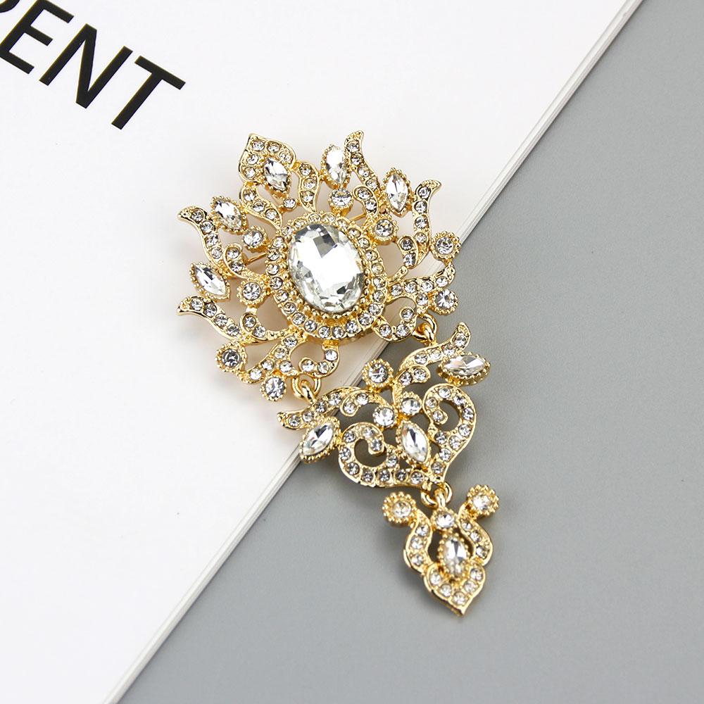 Vintage Crytal Flower Brooch Pins Turkish Women Retro Gold Color Crystal Jewelry Ethnic Wedding Bridal Gift