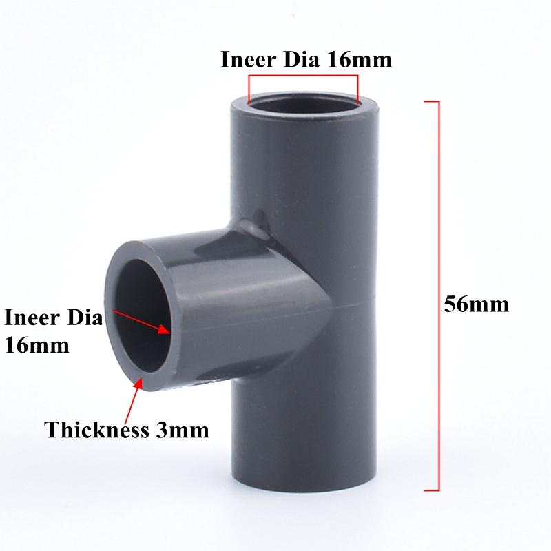1~5 шт. 16 мм темно-серые фитинги для труб из ПВХ, соединители для аквариума, прямой тройник, колено, соединительное соединение, садовая труба из ПВХ, аксессуары для самостоятельного монтажа