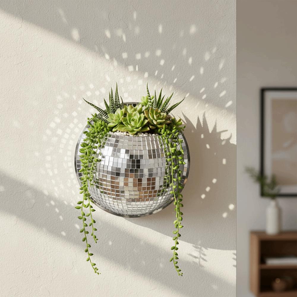 Half Sphere Disco Wall Vase Acrylic Mirror Finish Hydroponic Plant Container Bar