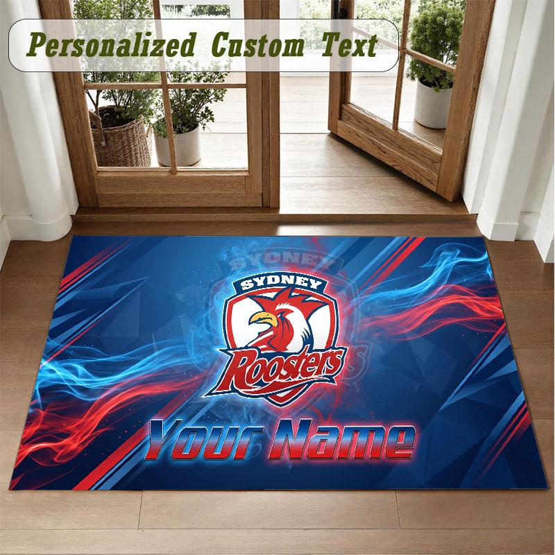 Crystal Velvet Square Rug Custom NameSydney Roosters Pattern Non Slip Home Floor Decor Rug