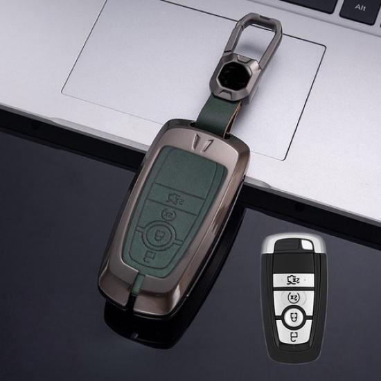 Alloy Leather Car Key Case Cover For Lincoln MKC MKZ MKX Navigator Continental