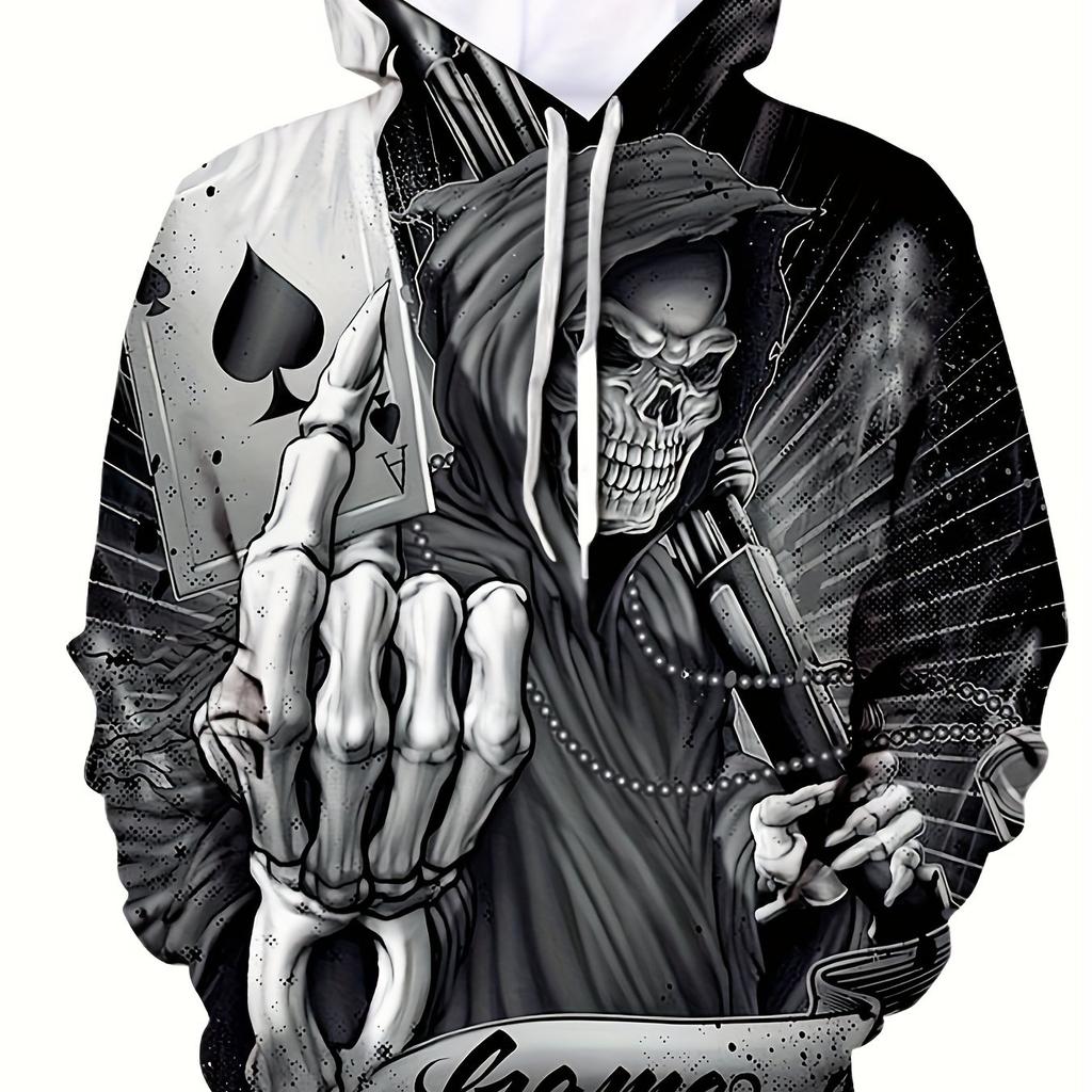 Mens Fashionable Skull Graphic Hoodie 3D Printed Breathable Wear Ideal Outdoor Adventures Sporty Hooded Shirt Men