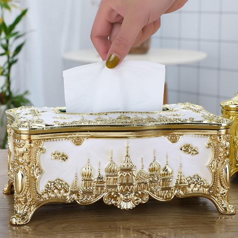 Бумажная коробка для салфеток Пластиковый рельефный держатель 'Дворец' Домашний диспенсер для салфеток Ресторанный органайзер Офисный/гостиничный настольный декоративный