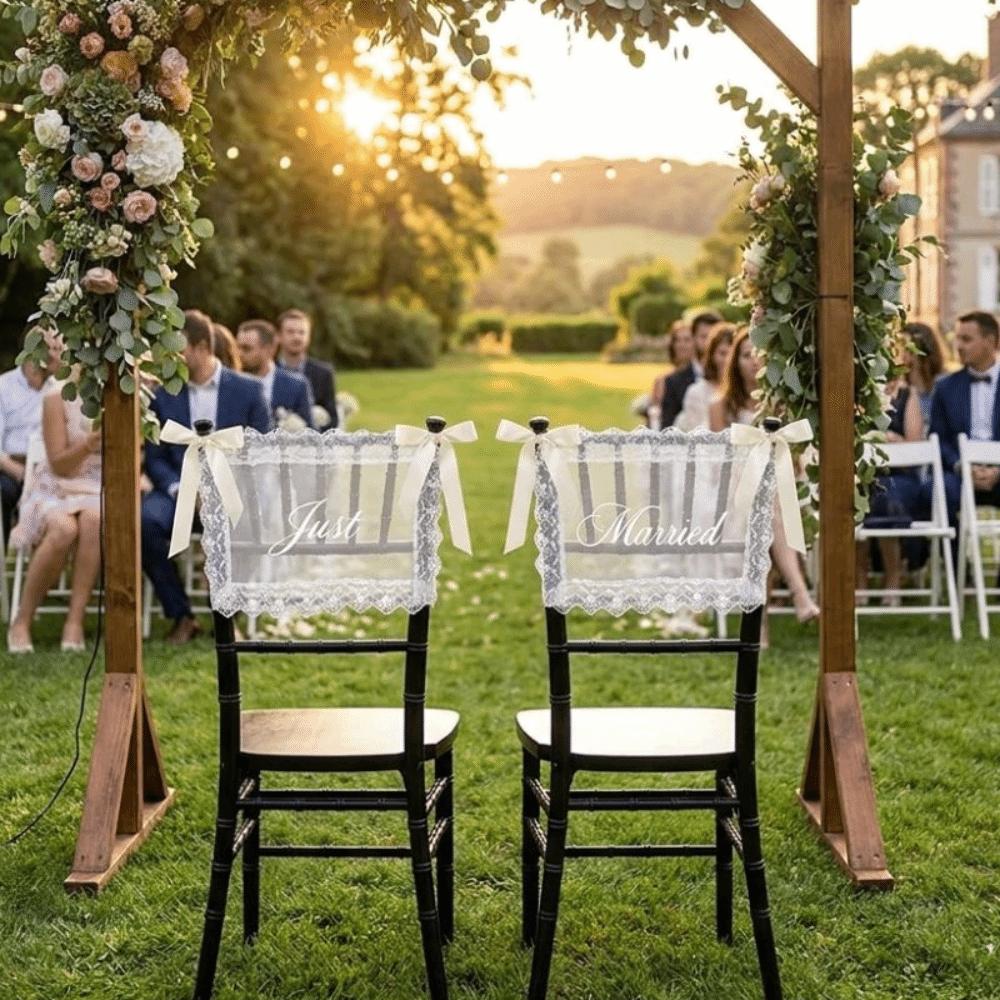 2PCS Reusable Wedding Chair Back Lace Cover Creative Wedding Chair Banners Wedding Decor