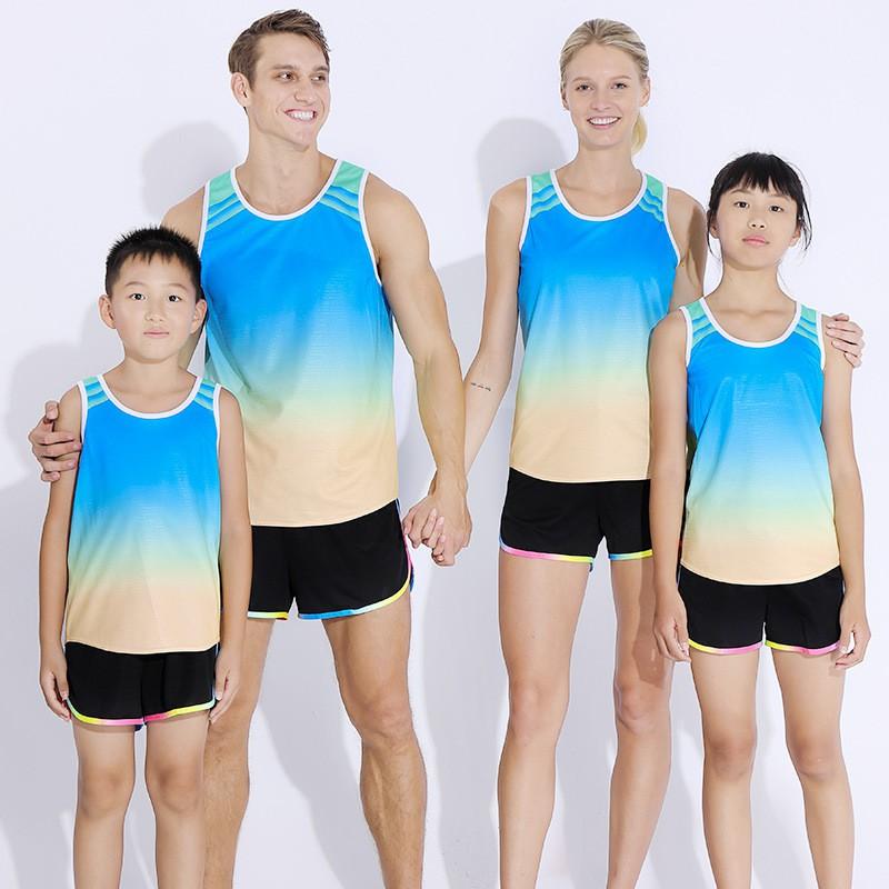 Kids Adult Track Suit Running Training Marathon Vest Set Family Matching Sportswear