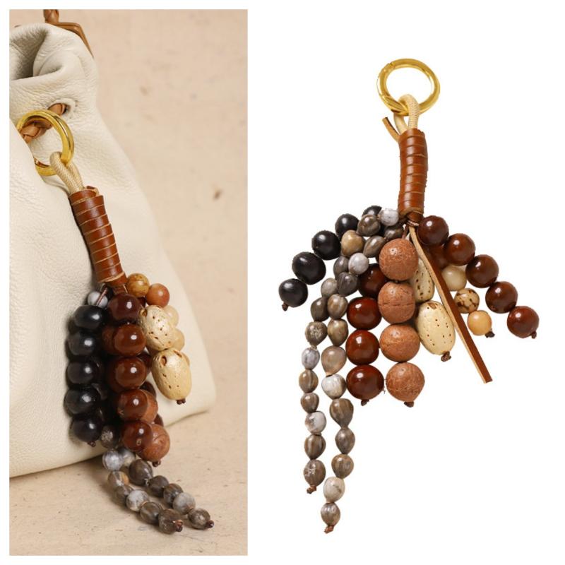 Веревочная сумка-сетка Брелок для ключей автомобиля Счастливый Бусины Бодхи Подвеска для рюкзака Брелок для ключей для женщин Шарм Украшения