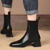 Square Head Leather Surface Fly-woven Socks Leather Boots Women's 2025 Korean Version of the New High-heeled Women's Boots Fashion Elastic Thin Boots