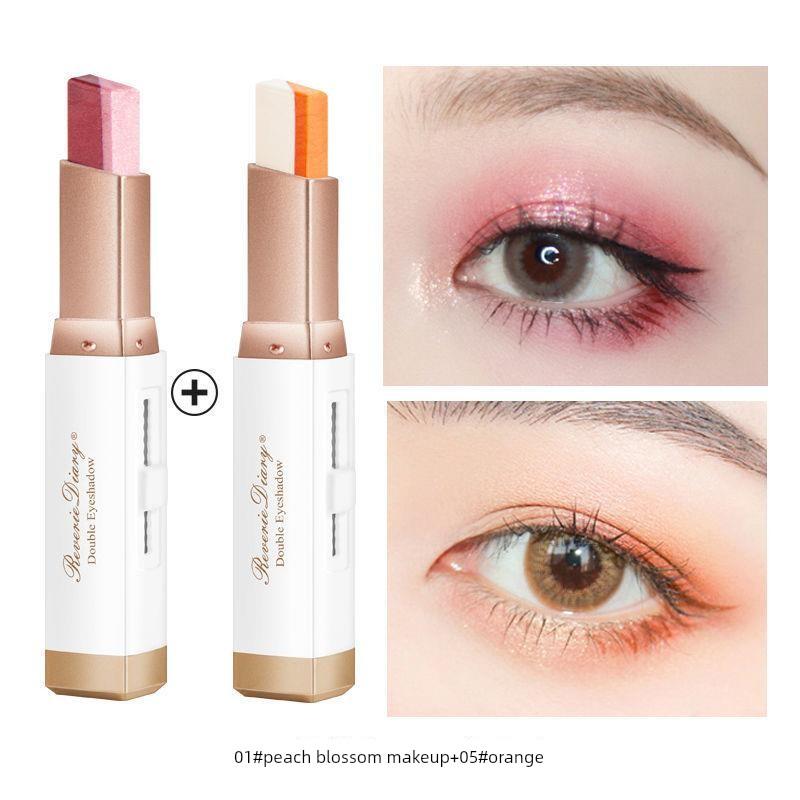 [One Touch Molding] Two-Color Eye Shadow Stick Highlight Eye Shadow Pen Waterproof Sweat-Proof Shimmer Eyeshadow Earth Color Beginner