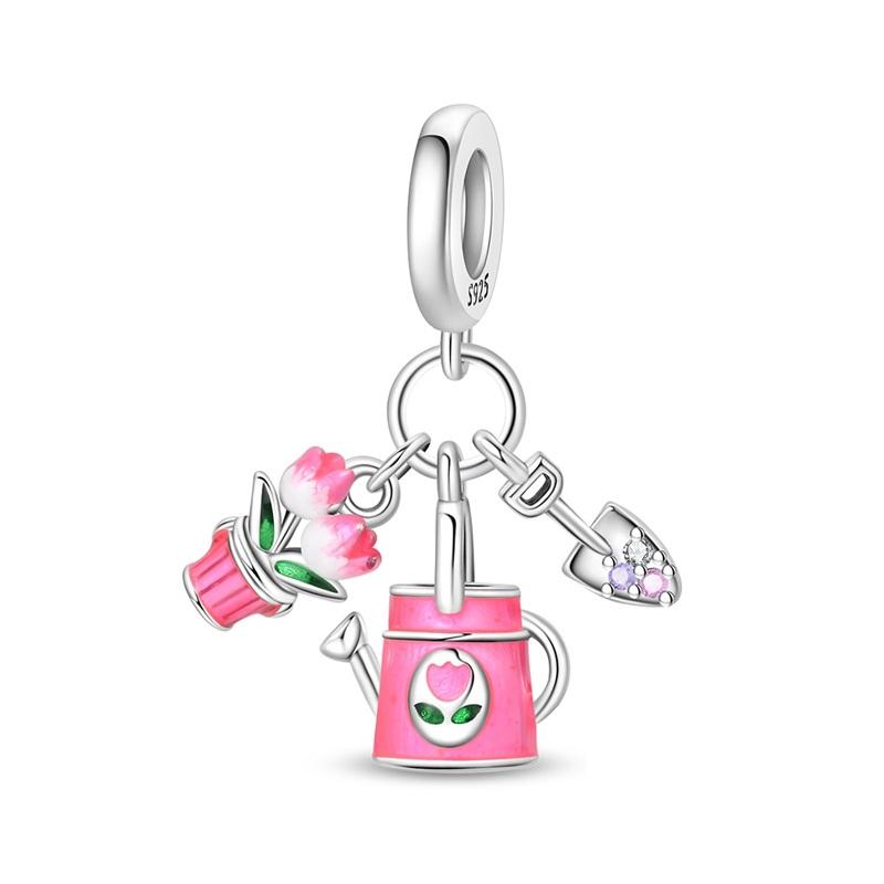 Новые медные романтические подвески в виде цветка любви, розовые бусины-чашки и бабочки, кулоны для женского браслета, обручальные украшения в подарок