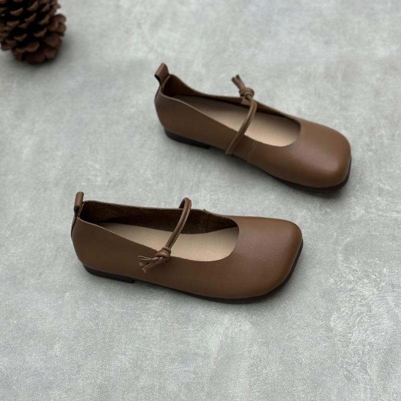 Johnature Женские туфли на плоской подошве из натуральной кожи с квадратным носком, однотонные туфли ручной работы из коровьей кожи на мягкой подошве