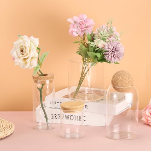 PATIKIL 17oz Glass Jars with Airtight Bamboo Lids, Set of 2, Clear Food Storage Jars for Nuts, Sugar, Coffee Beans, and Spices (12x8cm)