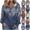 Women's Fashion Printing Long Sleeve Loose Half Zippered Hoodie With Pockets
