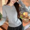 Gray Long-sleeve Knitwear for Women Autumn Sweater Inner Base Layer Gentle and Sweet Slim-fit Top