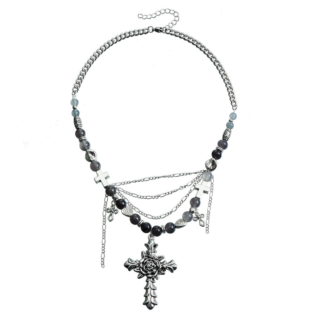 Аксессуары Подвеска Dark Cross на ключицу Цепочка Love Opal Splicing Y2K Spice Girl Wind Ожерелье