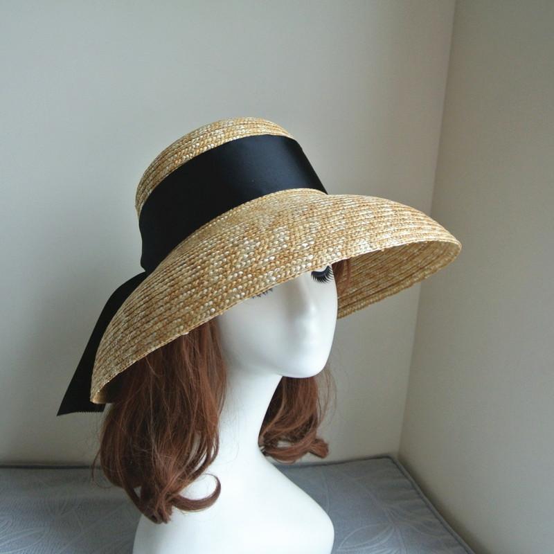 European And American Retro Hepburn Summer Women'S Straw Big Eaves Bell-Shaped Basin Hat Top Hat Sunshade Vacation Beach Sun Hat Straw Hat