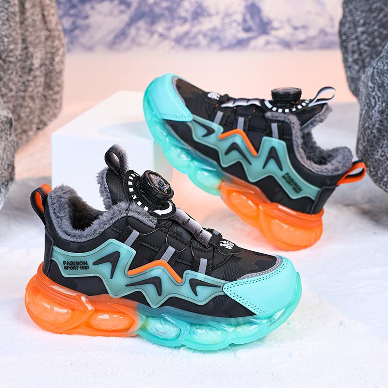 Осенне-зимние кроссовки унисекс, детская хлопковая обувь, кроссовки из искусственной кожи, непромокаемые бархатные теплые ультра-легкие зимние кроссовки для мальчиков