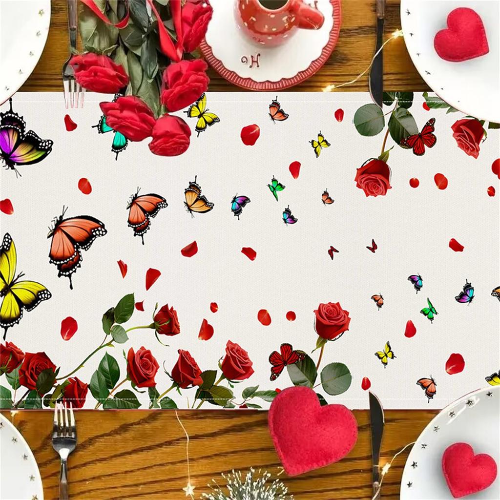 Роза Льняной Настольный Флаг День Святого Валентина Украшение Стола Скатерть Подушка Скатерть Домашняя Ткань