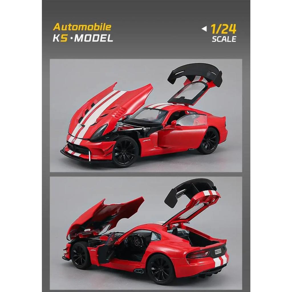 1/24 Dodge Viper ACR SRT Модель спортивного автомобиля из сплава Литой металл Гоночные автомобили для трека Модель автомобиля Звук и свет Детская игрушка Подарок