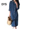 Женское джинсовое платье-рубашка с длинным рукавом и пуговицами, летнее повседневное свободное джинсовое платье с карманом