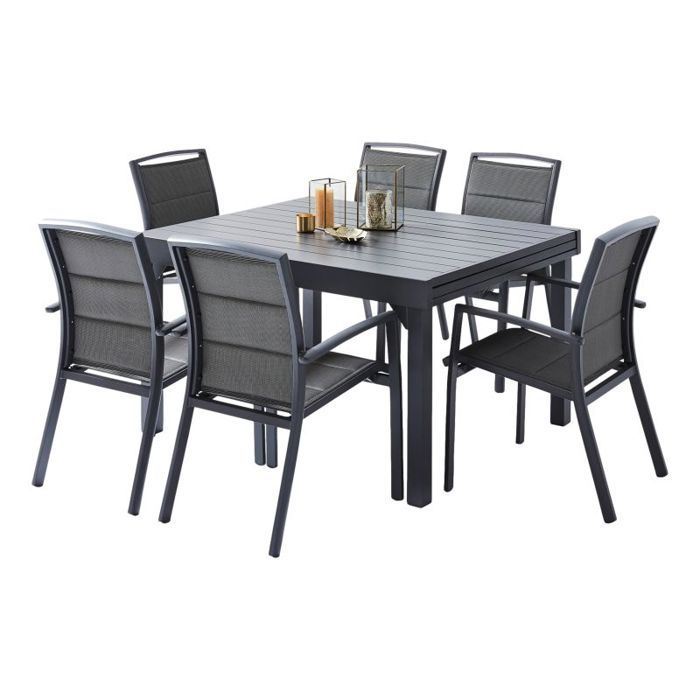 Salon de jardin Ensemble Modulo T 6 / 10 + F 6 Full Alu Gris Wilsa Garden