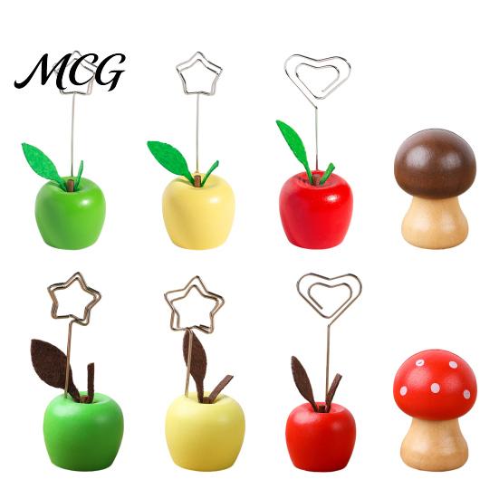 Cute Fruit Vegetable Decor Mushroom/Fruit Card Holder, Wooden Memo Holder Stand, Single Photo Strong Support Note Clip Picture Display Clip,