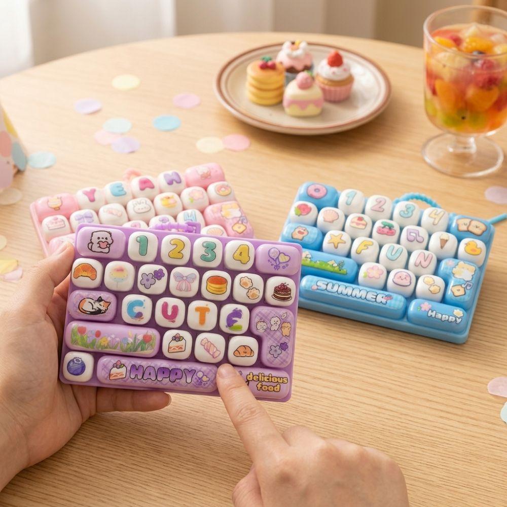 Plastic 26 Key Keyboard Keychain Cartoon Fidget Keychain Toy Fingertip Button Key Ring Party Favor
