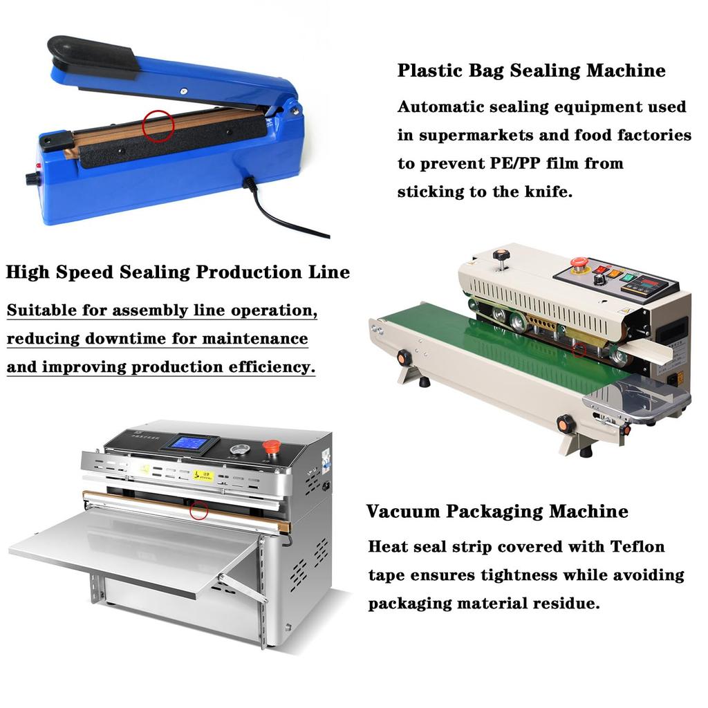 PTFE tape is used for vacuum sealing machines, coated with fiberglass tape that is waterproof, heat-resistant, and durable