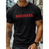 Men's Olive Green Michael German Text & Name Graphic T-Shirt - Bold Michael Typography Loose Fit Crew Neck Tee, Lightweight Summer & Year-Round