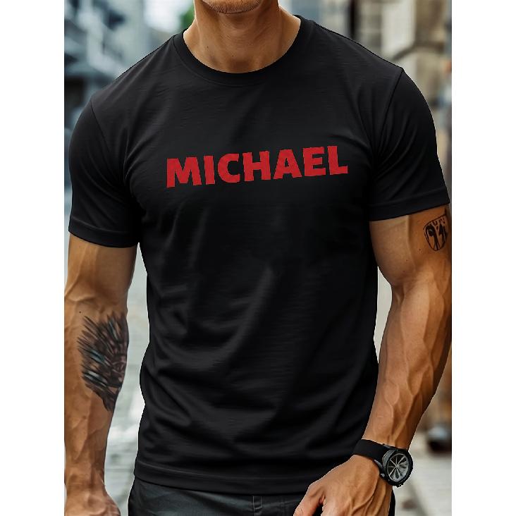 Men's Olive Green Michael German Text & Name Graphic T-Shirt - Bold Michael Typography Loose Fit Crew Neck Tee, Lightweight Summer & Year-Round