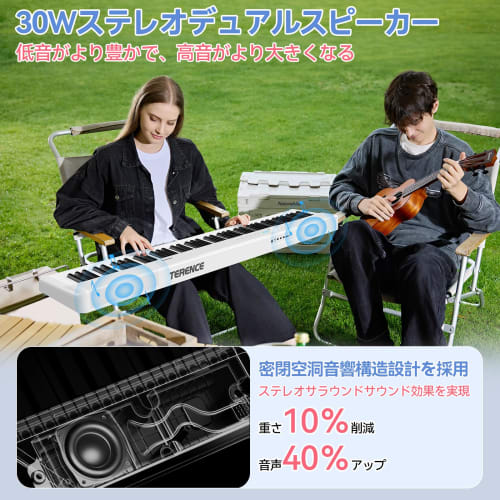 TERENCE V50 White Digital Piano, 88 Keys, Foldable, 30W Dual Speakers, High-Sensitivity Touch-Response Keyboard, Authentic Touch Sensitivity, 128 Voic