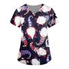 Women's Independence Day Print Short Sleeve V Neck Top Work Pocket Shirt