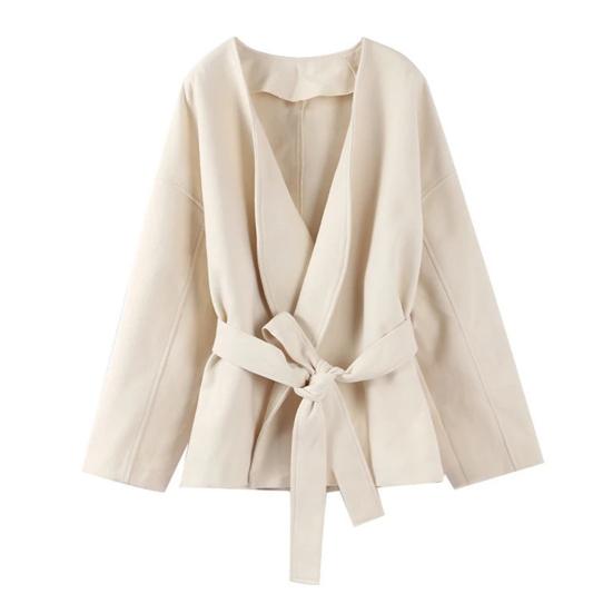 Женское шерстяное пальто Толстое Свободное Короткое Тренч с Поясом Пальто Пикот Куртка Зимнее Теплое Пальто