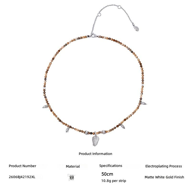 European American-style French Vintage Necklace Palm Fruit Bead Pendants Niche Long Featuring Natural Stones Perfect Chain