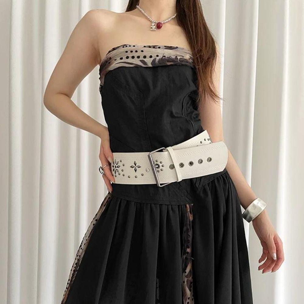 Gothic Leather Waist Belt Vintage Dress Jeans Belt Niche Women's Rivet Belt  Waist-Cinching