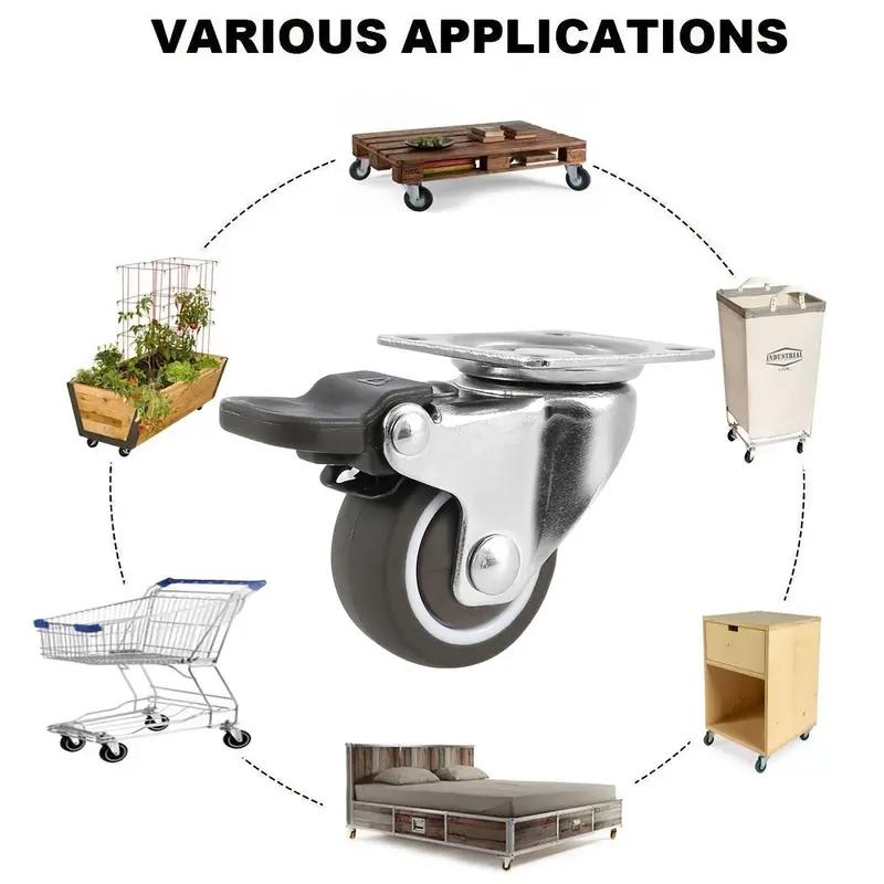 4 шт., сверхмощный поворотный ролик, бесшумные колеса тележки, мебельные резиновые вращающиеся ролики с предохранительным тормозом