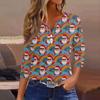 Women's Fashionable Casual Christmas Printed V-neck Three-quarter Sleeve Decorated Button Top